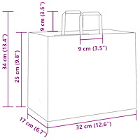 vidaXL Papperspåsar 250 st med handtag röd 32x17x25 cm