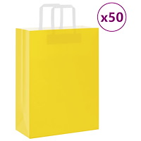 vidaXL Papperspåsar 50 st med handtag gul 26x12x35 cm