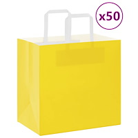 vidaXL Papperspåsar 50 st med handtag gul 26x17x25 cm