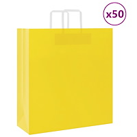 vidaXL Papperspåsar 50 st med handtag gul 45x17x48 cm