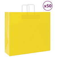 vidaXL Papperspåsar 50 st med handtag gul 54x15x49 cm