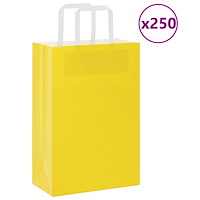 vidaXL Papperspåsar 250 st med handtag gul 21x11x31 cm