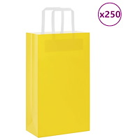 vidaXL Papperspåsar 250 st med handtag gul 21x11x36 cm