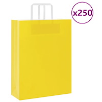 vidaXL Papperspåsar 250 st med handtag gul 32x12x42 cm