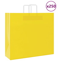 vidaXL Papperspåsar 250 st med handtag gul 54x15x49 cm