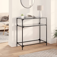vidaXL Konsolbord med svart glasskiva 80x35x81 cm stål
