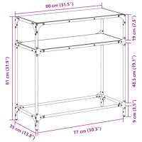 vidaXL Konsolbord med svart glasskiva 80x35x81 cm stål