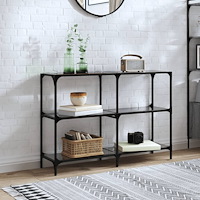 vidaXL Konsolbord med svart glasskiva 118,5x30x81 cm stål