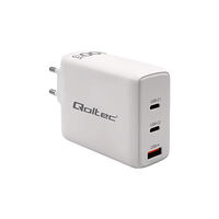 Qoltec Qoltec strömadapter - GaN, 5-20V, 1,5-5A - USB, 2 x 24-stifts USB-C (PD) - 100 Watt