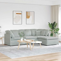 vidaXL Modulsoffa med fotpall och dynor sammet ljusgrå