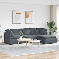 vidaXL Modulsoffa med fotpall och dynor sammet mörkgrå