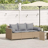 vidaXL Trädgårdssoffa 3-sits med dynor konstrotting beige