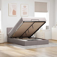 vidaXL Ottoman säng med madrass och LED-lampor taupe 140x190 cm tyg