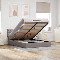 vidaXL Ottoman säng med madrass och LED-lampor taupe 140x190 cm tyg