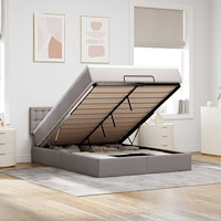 vidaXL Ottoman säng med madrass och LED-lampor taupe 140x190 cm tyg