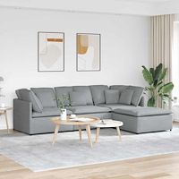 vidaXL Modulsoffa med fotpall och dynor i tyg ljusgrå