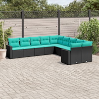 vidaXL Soffgrupp för trädgården med dynor 10 delar svart konstrotting