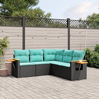 vidaXL Soffgrupp för trädgården med dynor 5 delar svart konstrotting