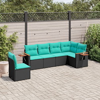 vidaXL Soffgrupp för trädgården med dynor 6 delar svart konstrotting