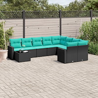 vidaXL Soffgrupp för trädgården med dynor 10 delar svart konstrotting