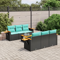 vidaXL Soffgrupp för trädgården med dynor 7 delar svart konstrotting