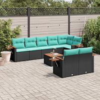 vidaXL Soffgrupp för trädgården med dynor 9 delar svart konstrotting