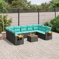 vidaXL Soffgrupp för trädgården med dynor 10 delar svart konstrotting