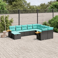 vidaXL Soffgrupp för trädgården med dynor 10 delar svart konstrotting