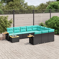 vidaXL Loungegrupp för trädgården m. dynor 11 delar konstrotting svart