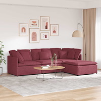 vidaXL Modulsoffa med fotpall&dynor tyg vinröd