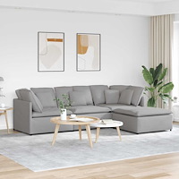 vidaXL Modulsoffa med fotpall och dynor i tyg Cloud Grey