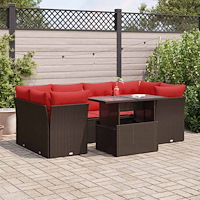 vidaXL Trädgårdssoffset med dynor 7 delar brun konstrotting akaciaträ