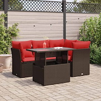 vidaXL Trädgårdssoffset med dynor 5 delar brun konstrotting akaciaträ