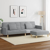 vidaXL Bäddsoffa 2-sits med fotpall ljusgrå tyg