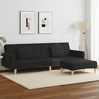 vidaXL Bäddsoffa 2-sits med fotpall svart tyg