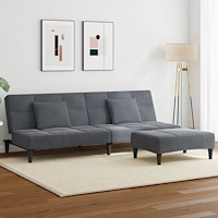 vidaXL Bäddsoffa 2-sits med fotpall mörkgrå sammet