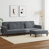 vidaXL Bäddsoffa 2-sits med fotpall mörkgrå sammet