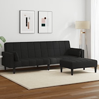 vidaXL Bäddsoffa 2-sits med fotpall svart tyg