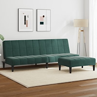 vidaXL Bäddsoffa 2-sits med fotpall mörkgrön sammet