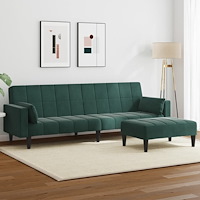 vidaXL Bäddsoffa 2-sits med fotpall mörkgrön sammet