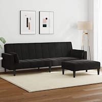 vidaXL Bäddsoffa 2-sits med fotpall svart sammet