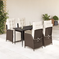 vidaXL Matgrupp för trädgården med dynor 5 delar brun konstrotting