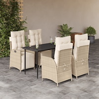 vidaXL Matgrupp för trädgården med dynor 5 delar beige konstrotting
