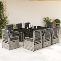 vidaXL Matgrupp för trädgården med dynor 9 delar grå konstrotting