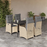 vidaXL Matgrupp för trädgården med dynor 5 delar beige konstrotting