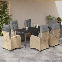 vidaXL Matgrupp för trädgården med dynor 7 delar mixbeige konstrotting
