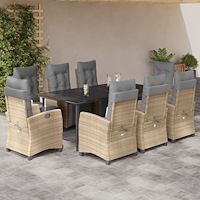 vidaXL Matgrupp för trädgården med dynor 9 delar mixbeige konstrotting