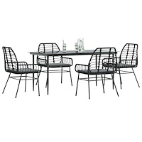 vidaXL Matgrupp för trädgård med dynor 5 delar svart polyrotting glas