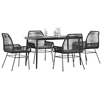 vidaXL Matgrupp för trädgård med dynor 5 delar svart polyrotting glas