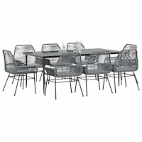 vidaXL Matgrupp för trädgården med dynor 9 delar grå polyrotting glas